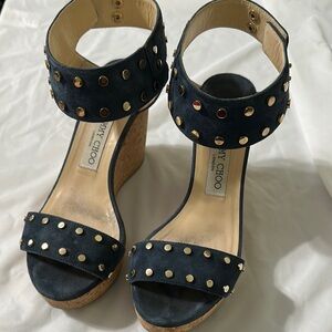 Jimmy Choo Black Studded Women's Wedge Sandals